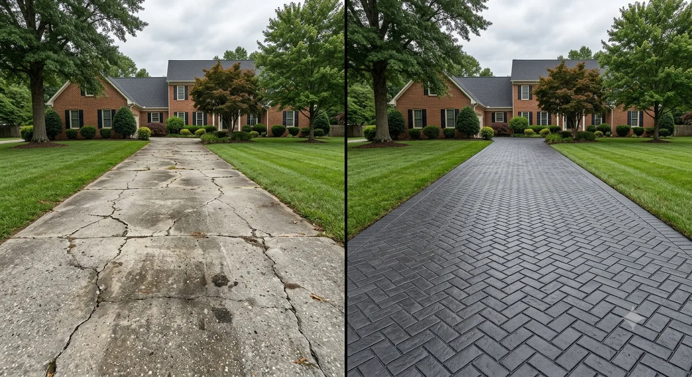 Stamped concrete before and after Fredericksburg, VA